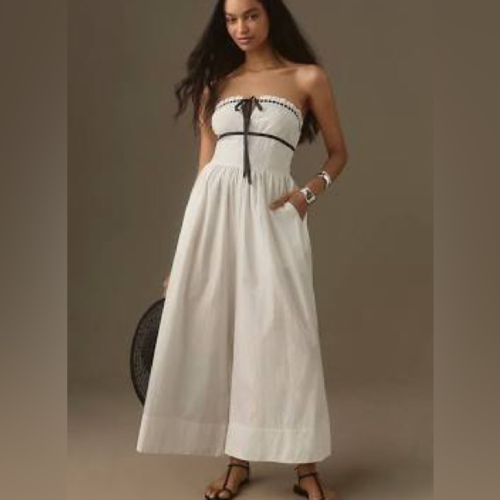 Anthropologie White Strapless Jumpsuit